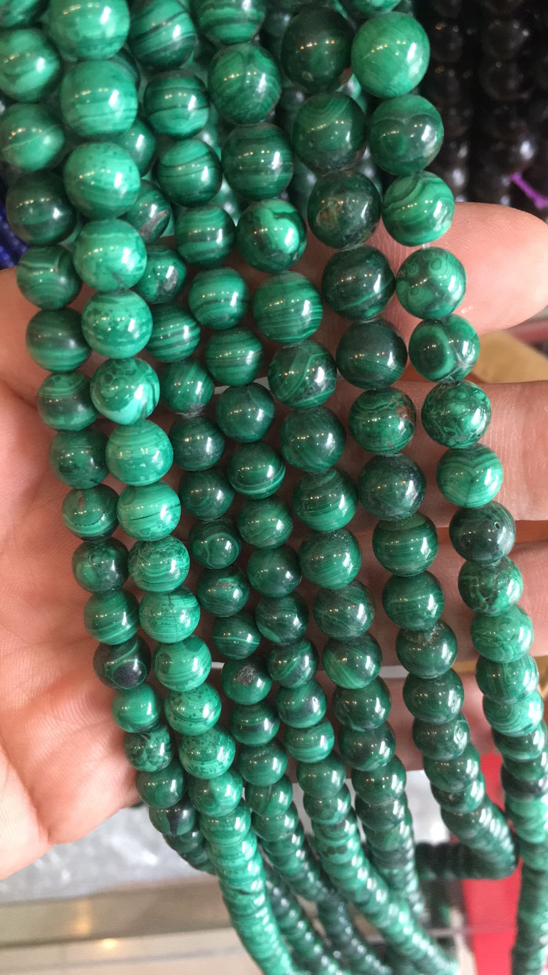 natural green malachite round bead strand